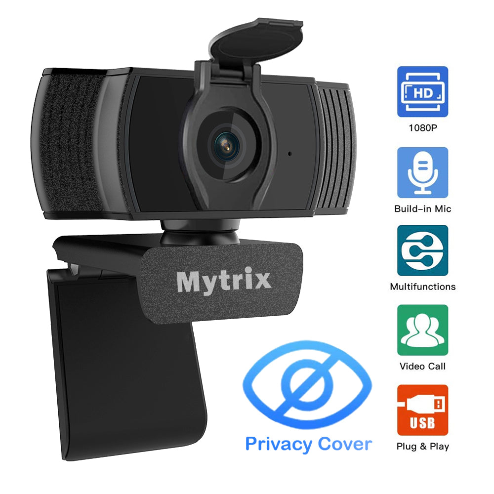 Mytrix Auto Focus Full HD 1080P Webcam with Privacy Cover, Built-in Noise Cancelling Mic, USB Webcam for Windows Mac PC Laptop Desktop Video Calling Conferencing Streaming, Skype Zoom Facebook YouTube Black Mytrix Auto Focus Full HD 1080P Webcam with Privacy Cover, Built-in Noise Cancelling Mic, USB Webcam for Windows Mac PC Laptop Desktop Video Calling Conferencing Streaming, Skype Zoom Facebook YouTube Black